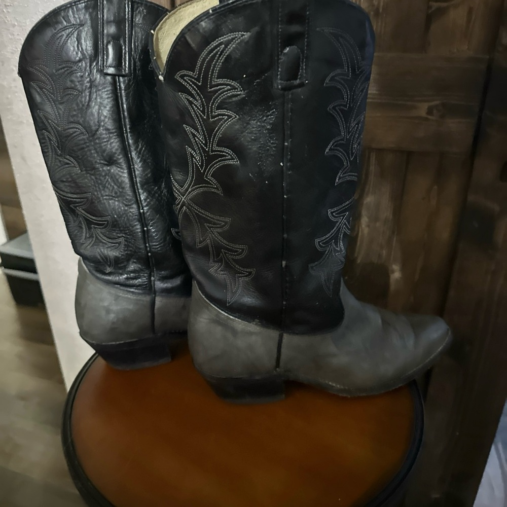 Men's Black and Gray Western Cowboy Boots Texas Brand - Picture 2 of 10